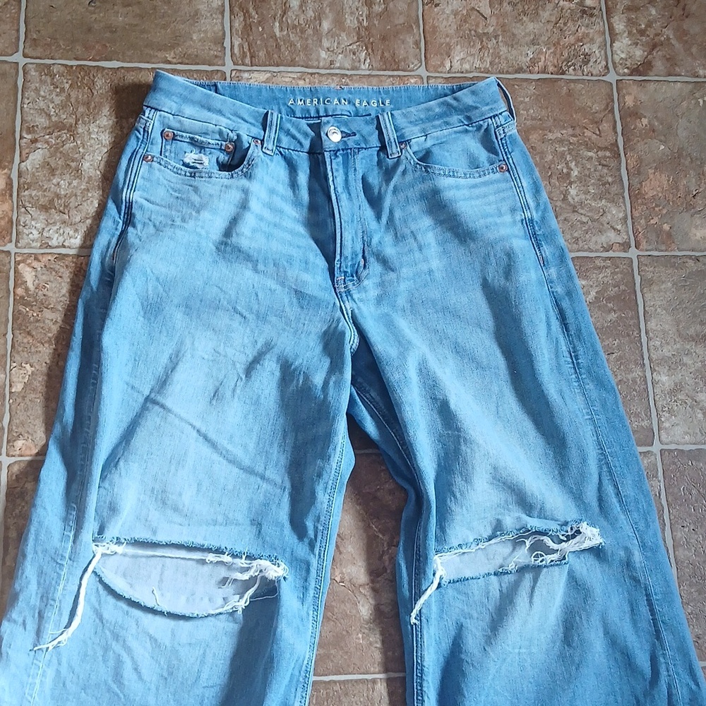 A.E.O Curvy Super High Rise Baggy Wide Leg Distressed Size 12 Short